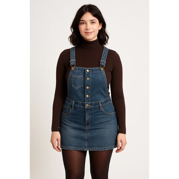 Old Navy Ultra Low Waist Blue Denim Overall Mini Skirt Jumper XL (2006) - Picture 1 of 13